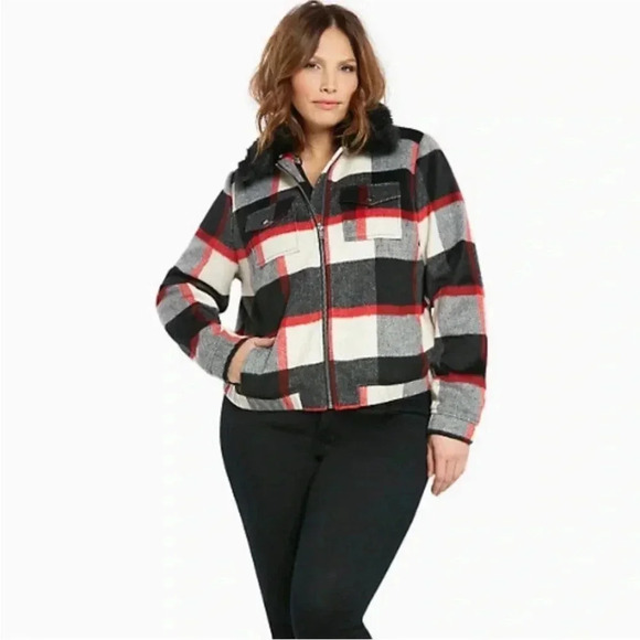 Torrid Plaid Checkered Wool Bomber Jacket Sz 2 (2X) - Picture 1 of 13